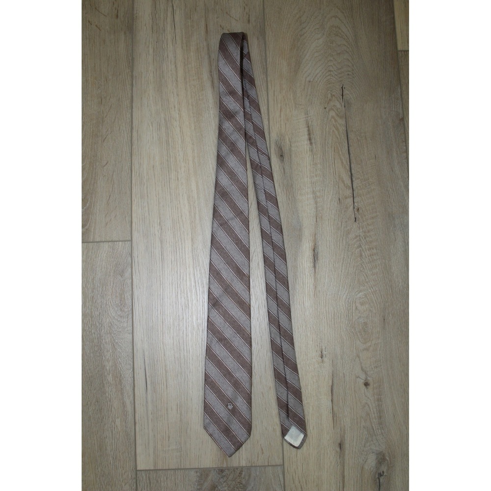 VTG Christian Dior Monsieur Silk Striped Necktie Brown‎ Tan CD Logo